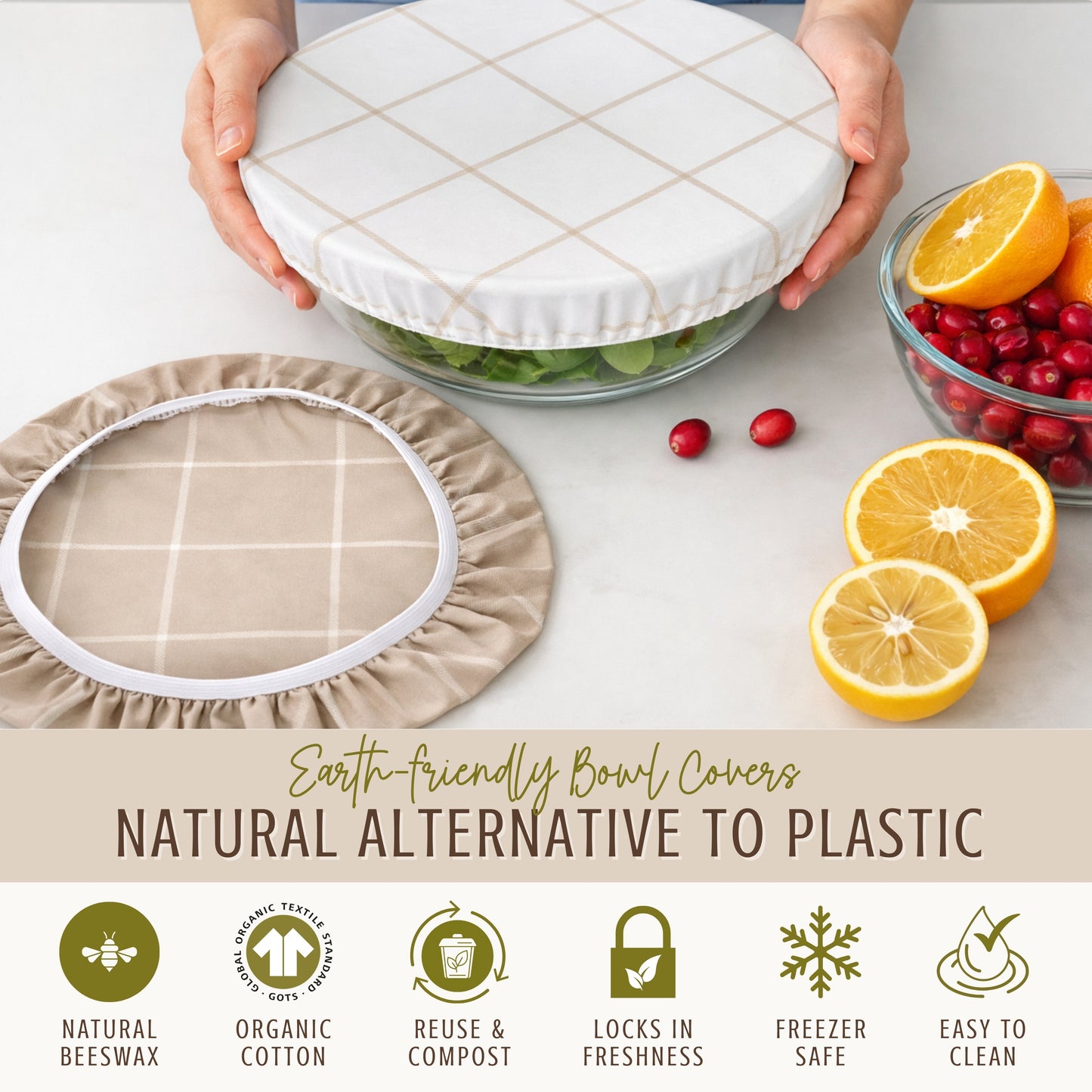 Beeswax Bowl Covers (Large-10", Twill) -Set of 2