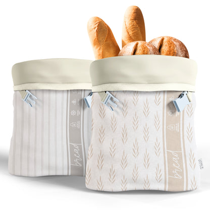 Beeswax Bread Bags (Grey Stripe, Wheat) - Set of 2
