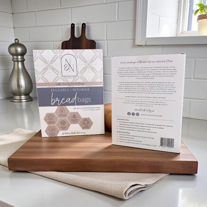 Beeswax Bread Bags (Grey Stripe, Wheat) - Set of 2