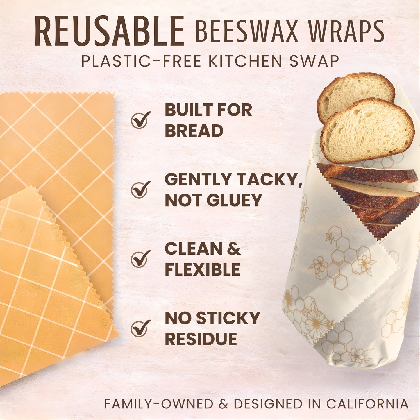 Beeswax Bread Wraps (Honeycomb, Twill) - Set of 2