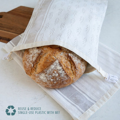 Beeswax Bread Bags (Grey Stripe, Wheat) - Set of 2