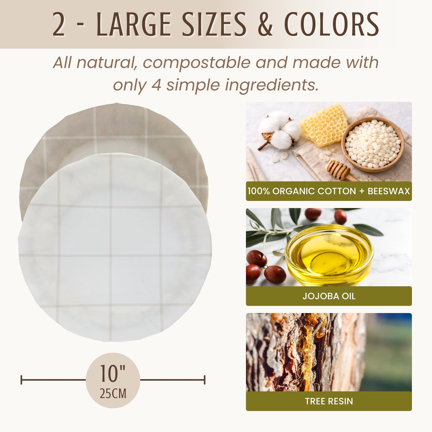 Beeswax Bowl Covers (Large-10", Twill) -Set of 2