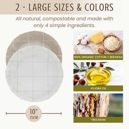 Beeswax Bowl Covers (Large-10", Twill) -Set of 2